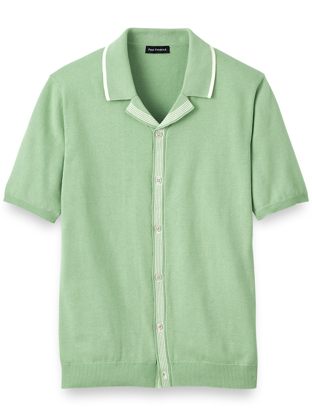 Product Image of Cotton Button Front Camp Collar Sweater-Green