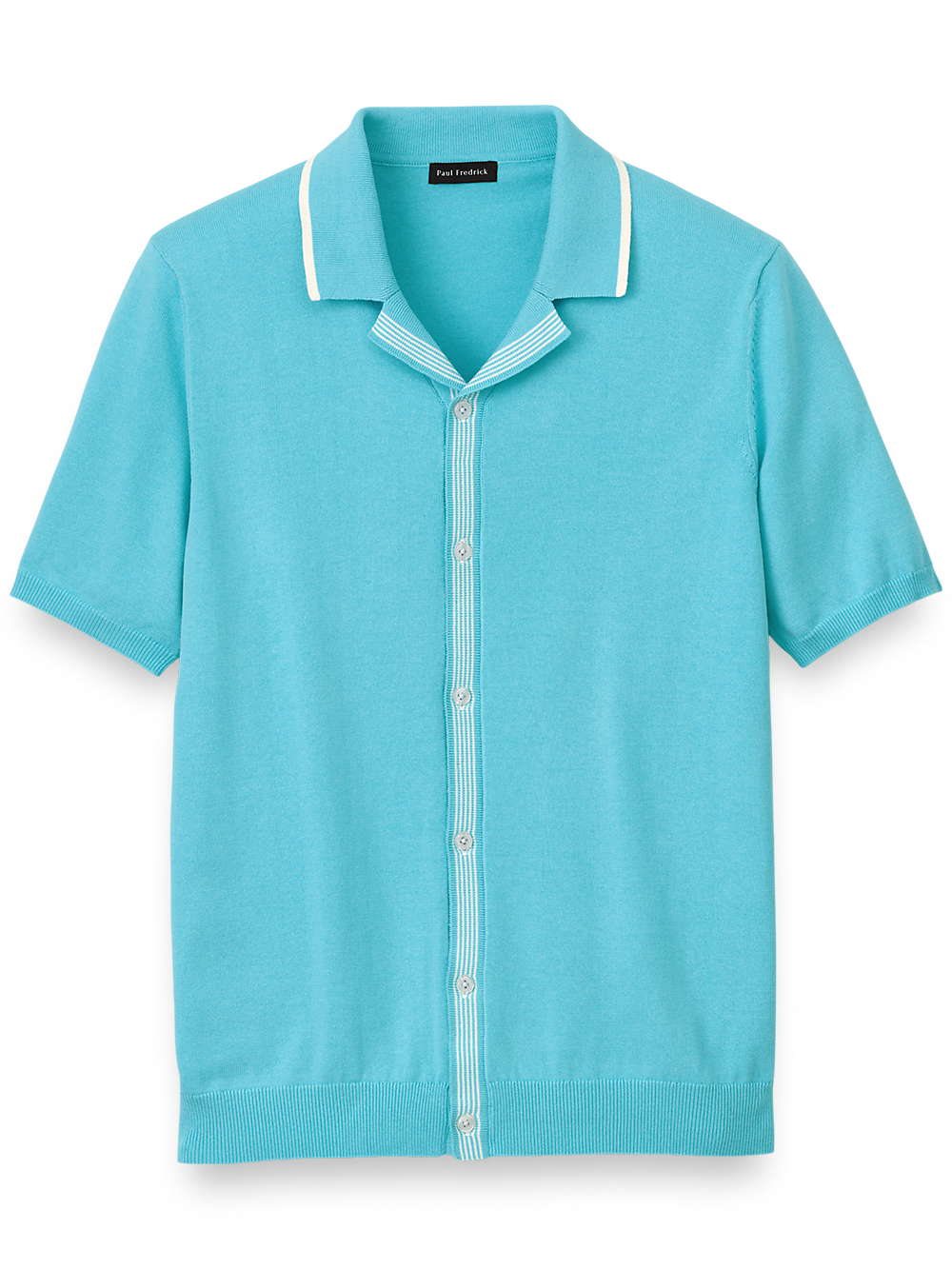 Product Image of Cotton Button Front Camp Collar Sweater-Aqua