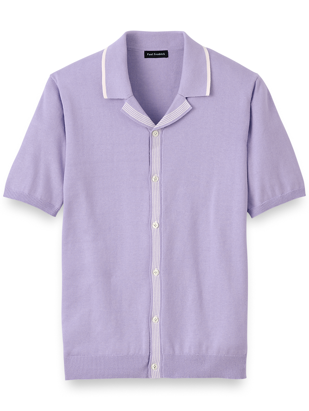 Product Image of Cotton Button Front Camp Collar Sweater-Lavender