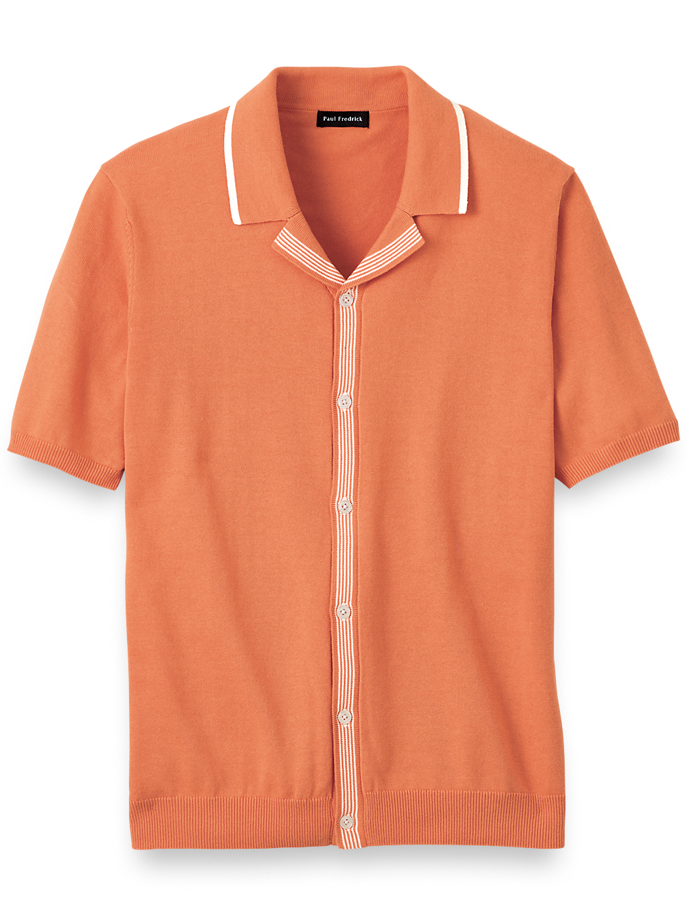 Product Image of Cotton Button Front Camp Collar Sweater-Orange