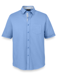 Cotton Button Front Polo - Light Blue