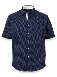 Cotton Button Front Polo - Navy/white