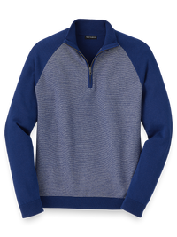 Cotton Zip Mock Neck Sweater - Blue