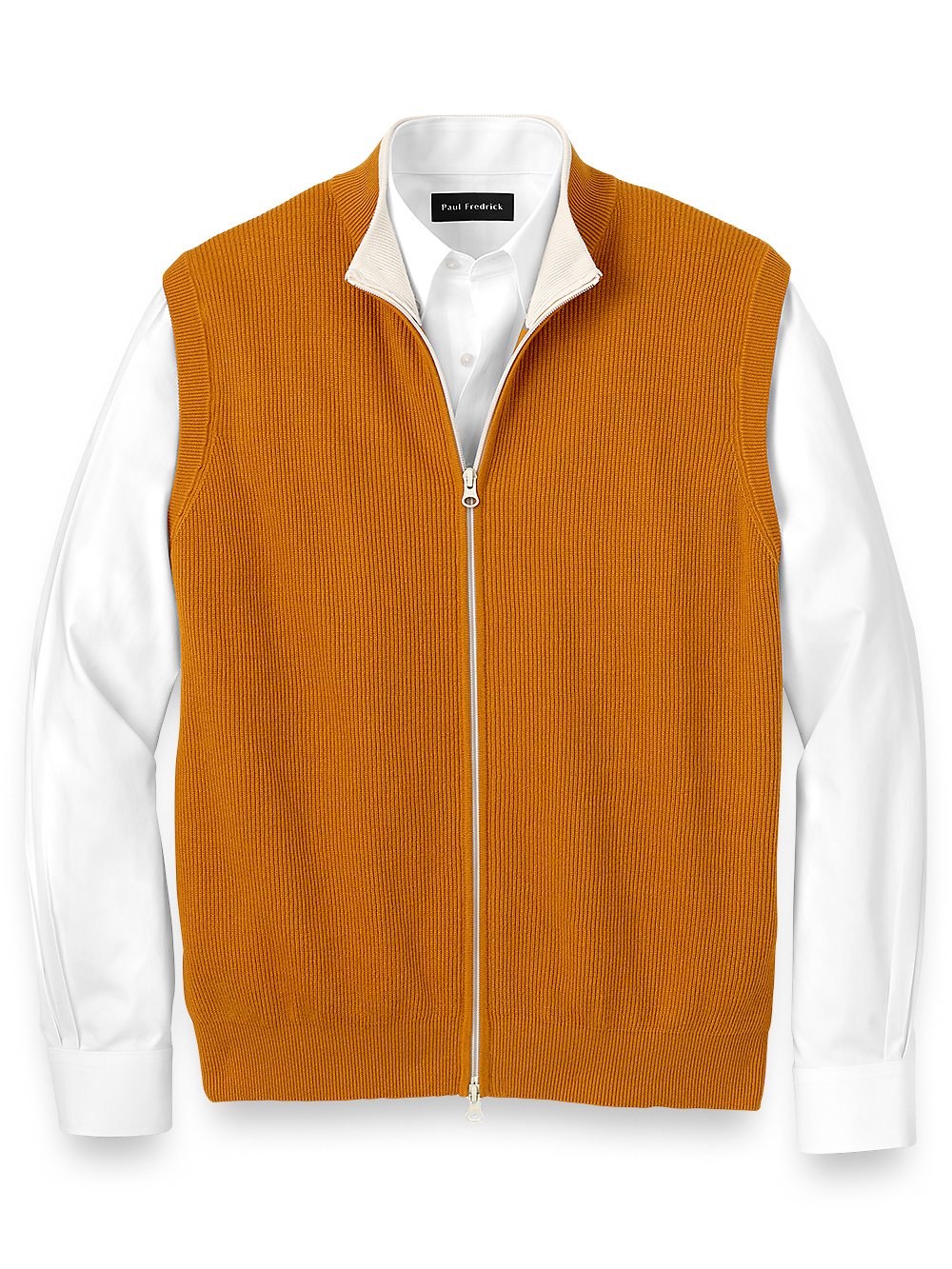 Product Image of Cotton Full Zip Mock Neck Vest-Rust