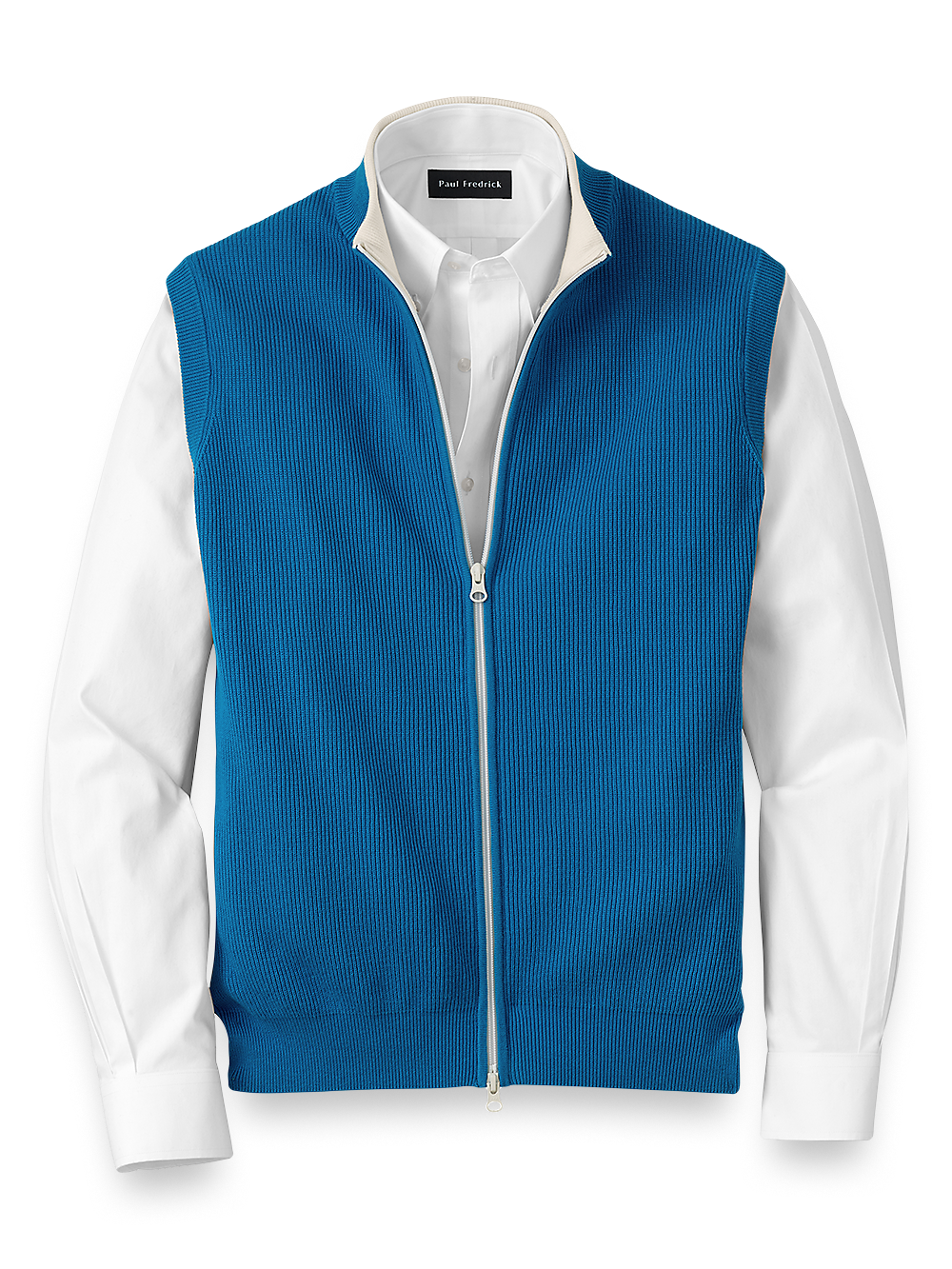 Product Image of Cotton Full Zip Mock Neck Vest-Blue