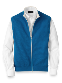 Cotton Full Zip Mock Neck Vest - Blue