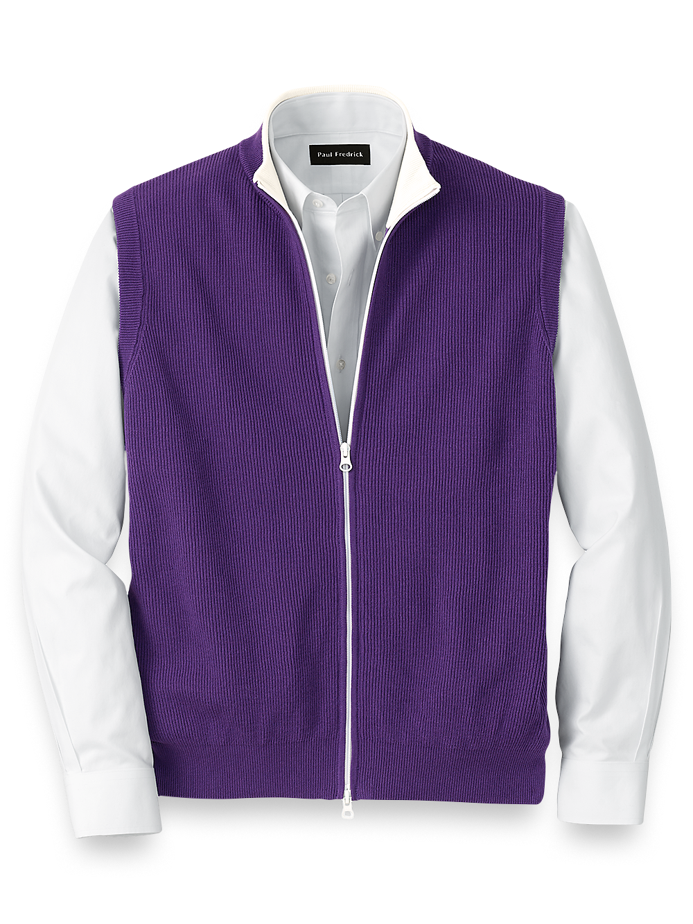 Product Image of Cotton Full Zip Mock Neck Vest-Purple