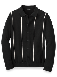 Cotton Button Front Polo - Black