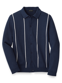 Cotton Button Front Polo - Navy