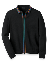 Cotton Full Zip Polo - Black