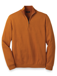 Supima Cotton Zip Mock Neck Sweater - Rust