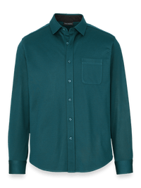 Cotton Blend Button Front Polo - Teal