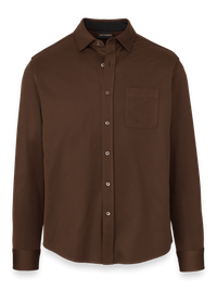 Cotton Blend Button Front Polo - Brown