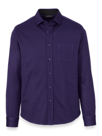 Cotton Blend Button Front Polo - Purple