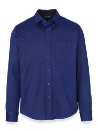 Cotton Blend Button Front Polo - Blue