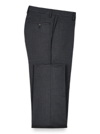 Classic Fit Wool Gabardine Flat Front Pants - Charcoal