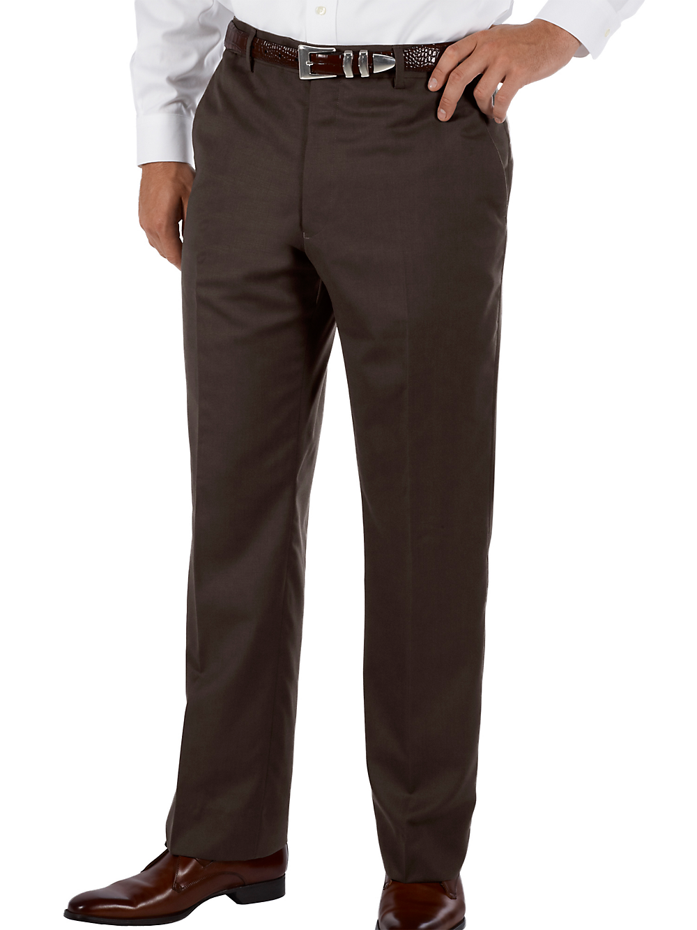 Product Image of Classic Fit Wool Gabardine Flat Front Pants-Chocolate