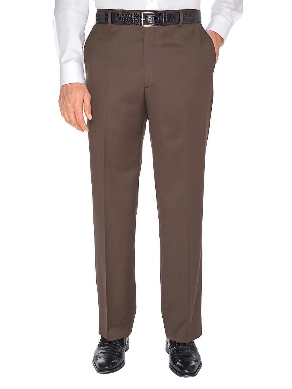 Product Image of Classic Fit Wool Gabardine Flat Front Pants-Dark Brown