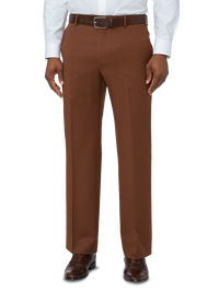 Classic Fit Wool Gabardine Flat Front Pants - Rust