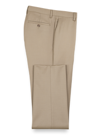 Classic Fit Wool Gabardine Flat Front Pants - Tan