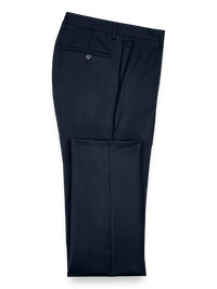 Classic Fit Wool Gabardine Flat Front Pants - Navy