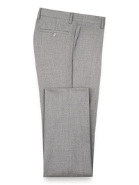 Classic Fit Wool Gabardine Flat Front Pants - Pearl Grey