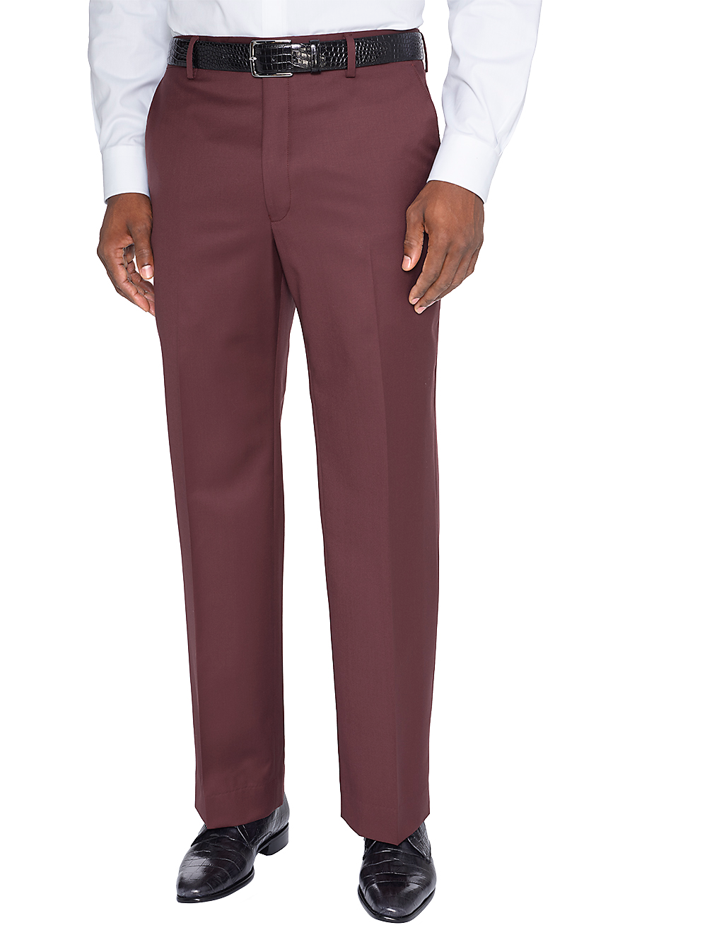 Product Image of Classic Fit Wool Gabardine Flat Front Pants-Garnet