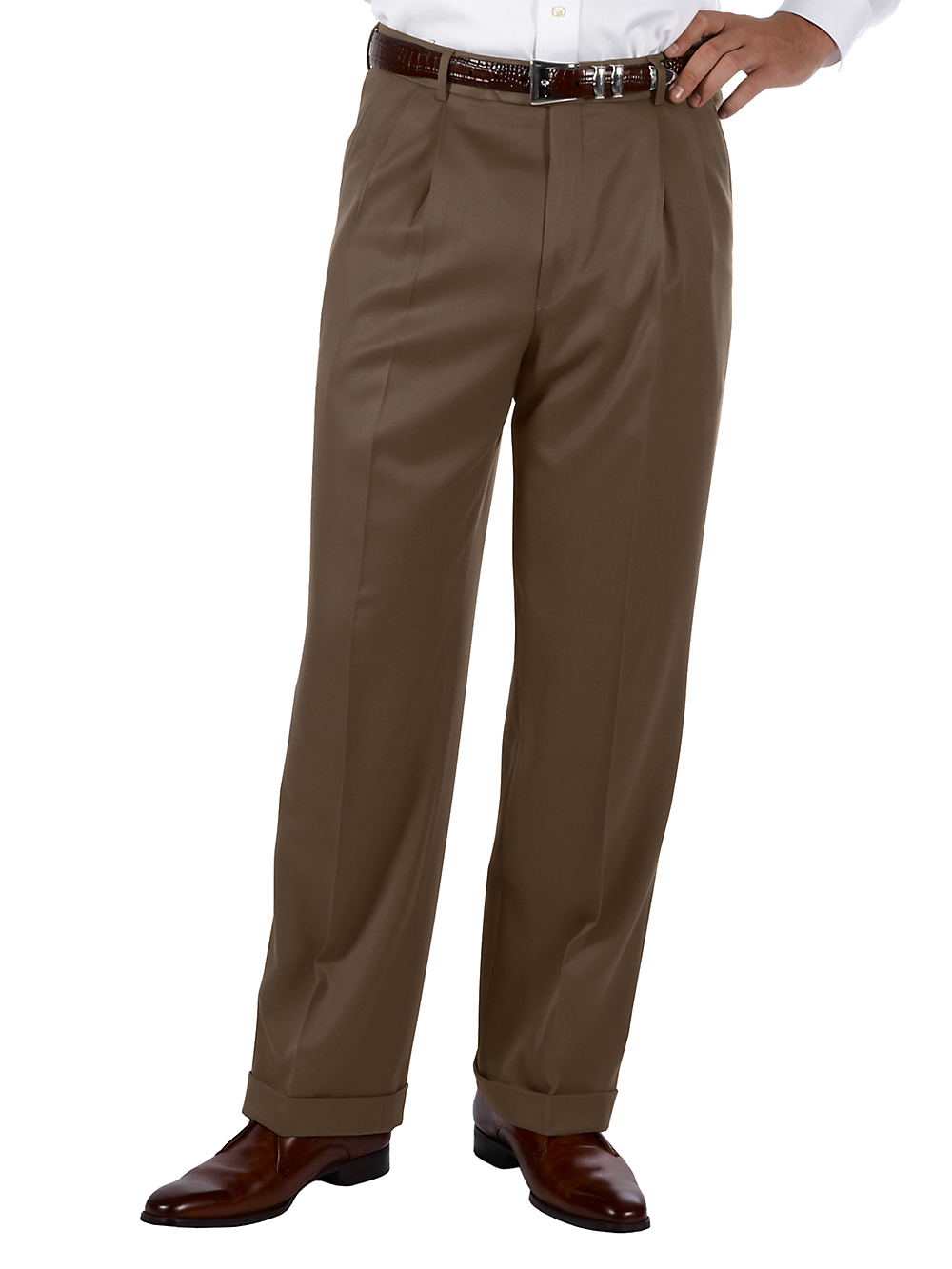 Product Image of Microfiber Solid Pleated Pants-Cocoa#model_pleated front