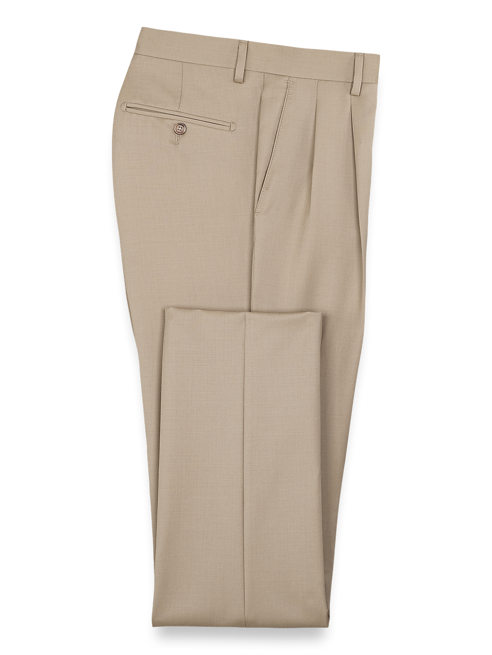 Product Image of Wool Gabardine Pants-Tan#model_pleated front