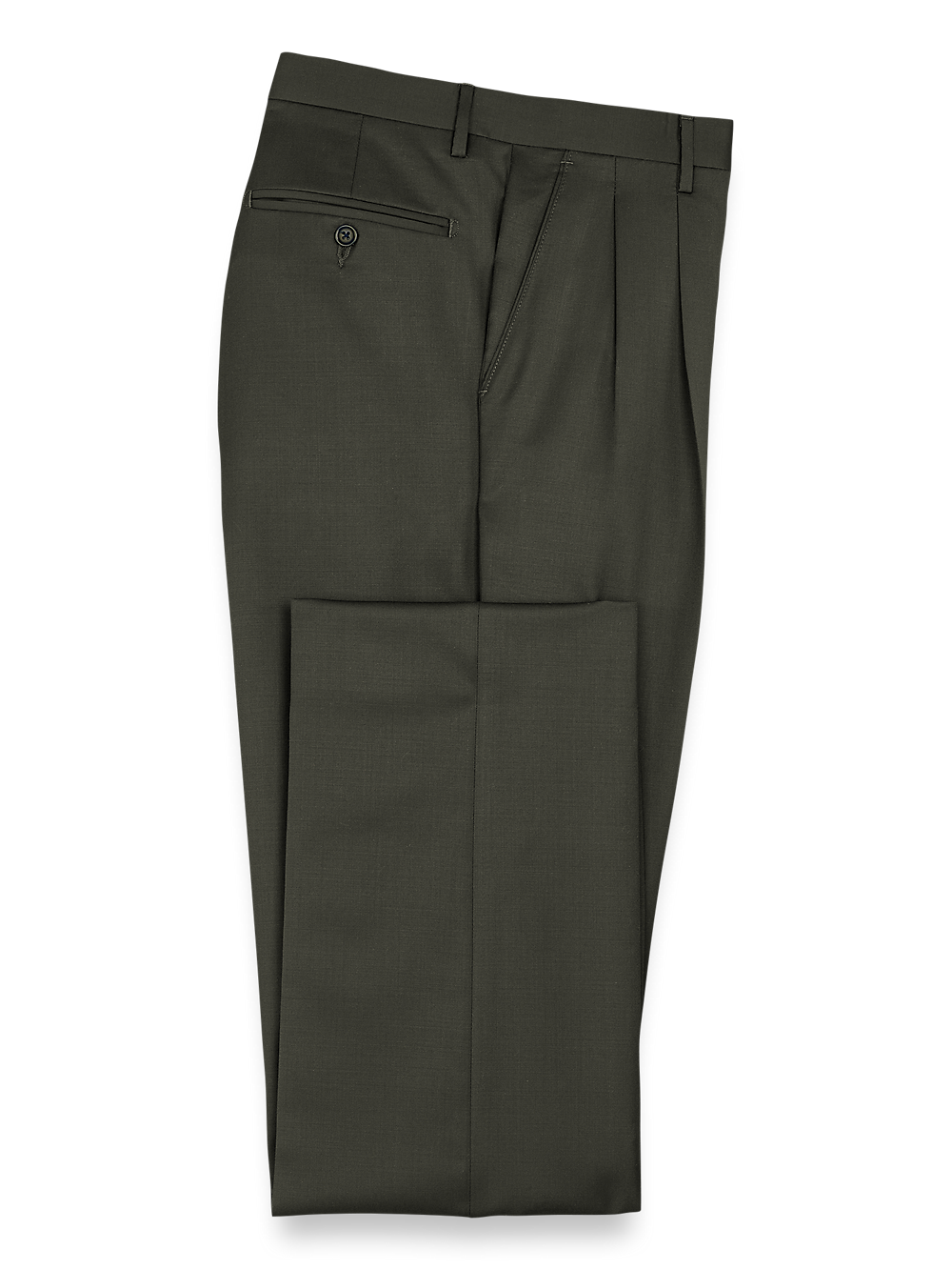 Product Image of Wool Gabardine Pants-Olive#model_pleated front