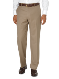 Tailored Fit Wool Gabardine Flat Front Pant - Tan