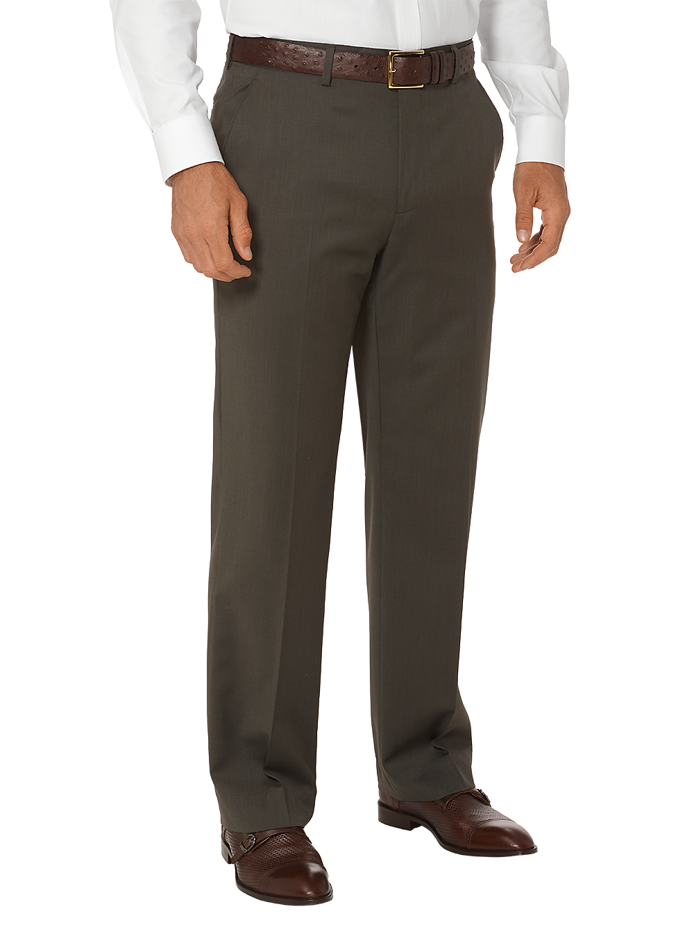 Product Image of Tailored Fit Wool Gabardine Flat Front Pant-Olive