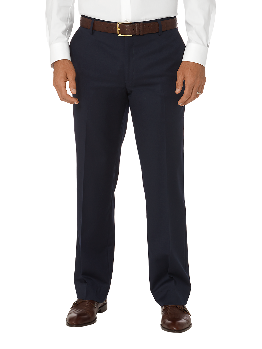 Product Image of Tailored Fit Wool Gabardine Flat Front Pant-Navy