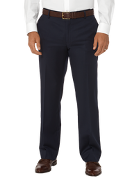 Tailored Fit Wool Gabardine Flat Front Pant - Navy