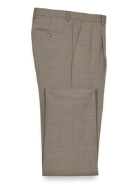 Sharkskin Pleated Pants - Tan