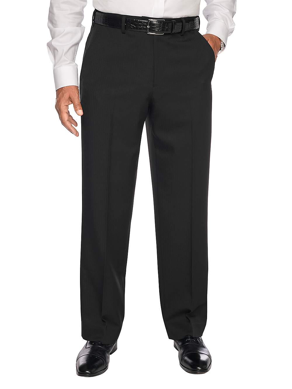 Product Image of Comfort-waist Microfiber Herringbone Flat Front Pant-Black