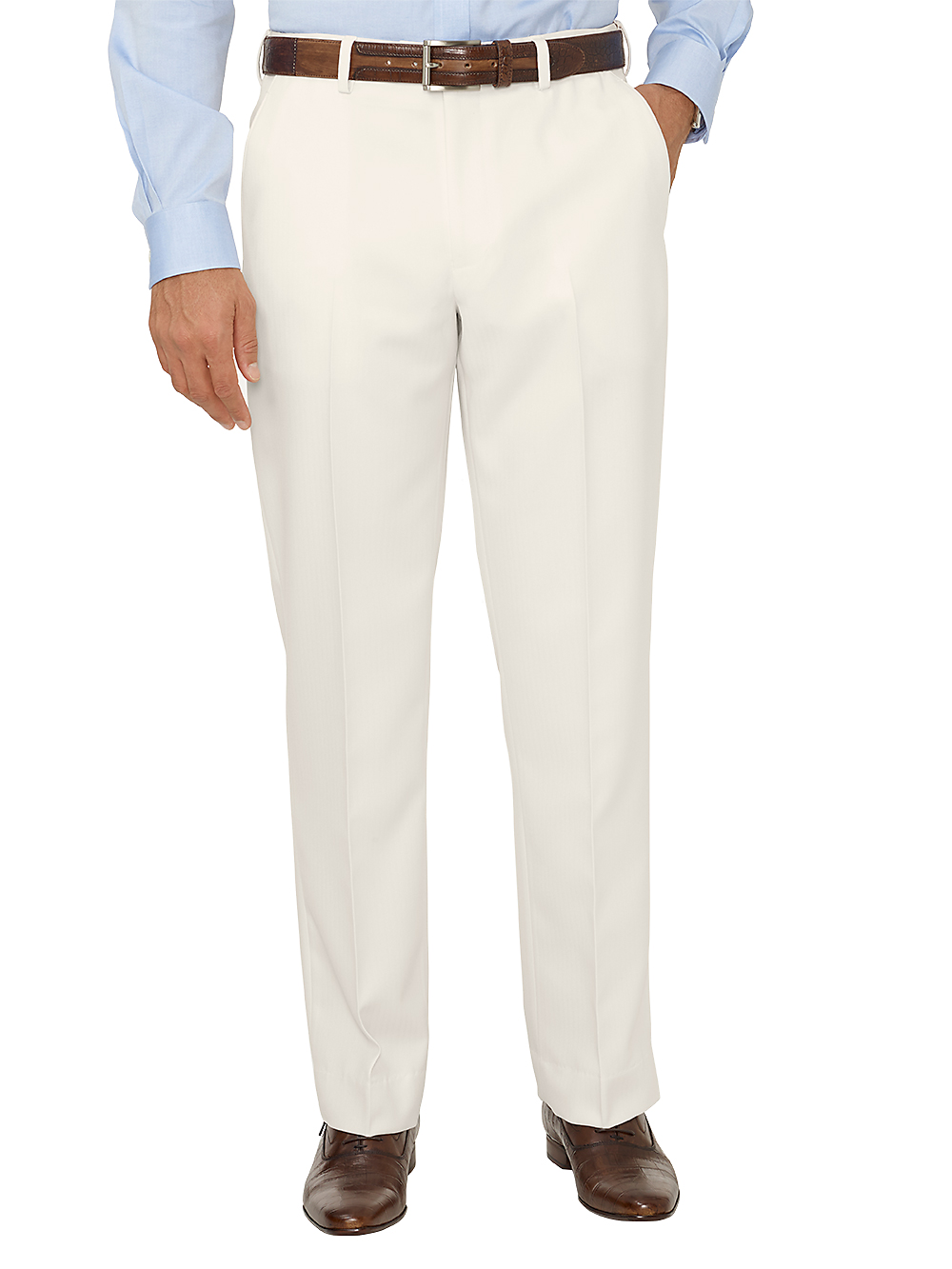 Product Image of Comfort-waist Microfiber Herringbone Flat Front Pant-Ivory