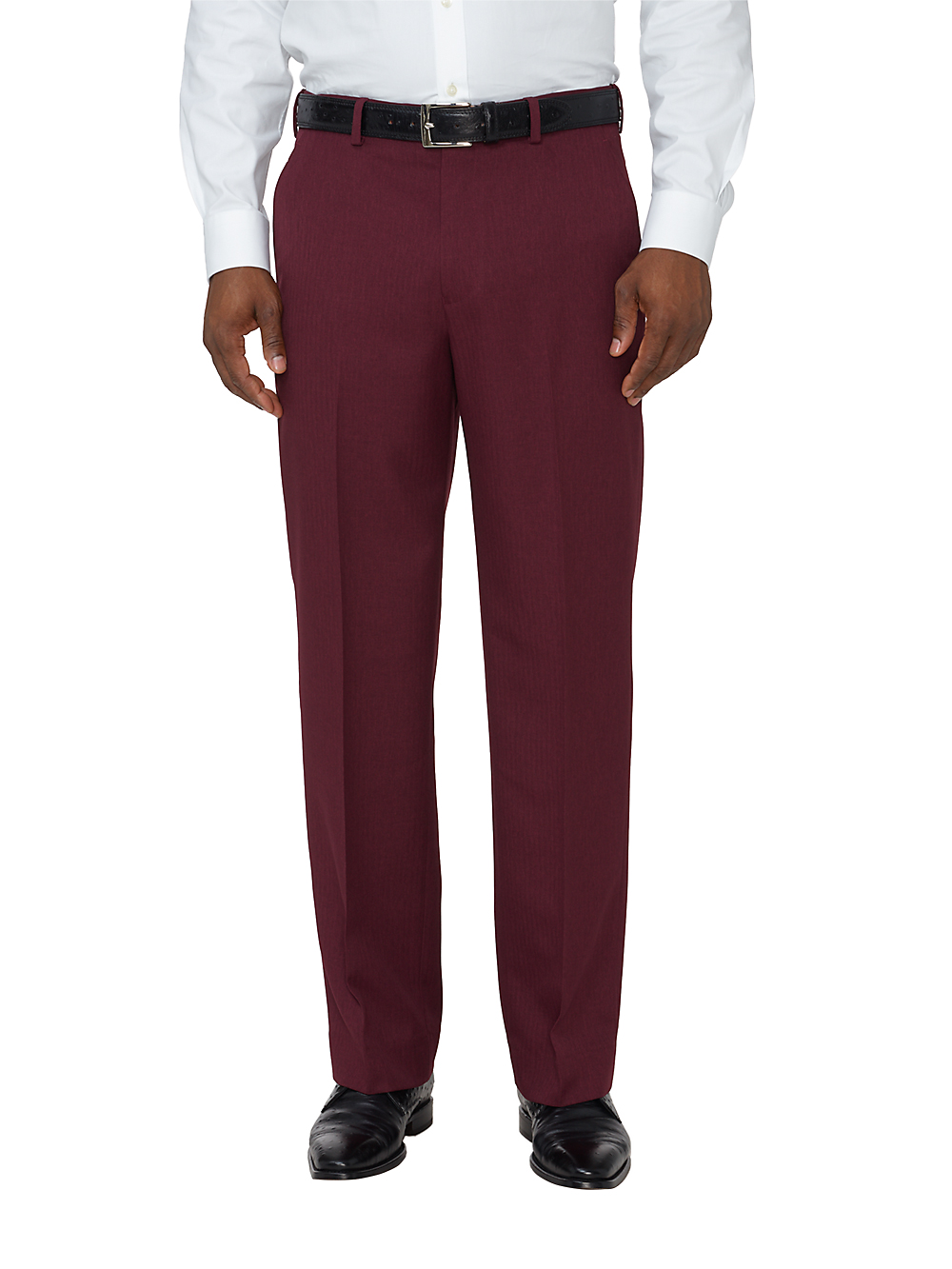 Product Image of Comfort-waist Microfiber Herringbone Flat Front Pant-Garnet