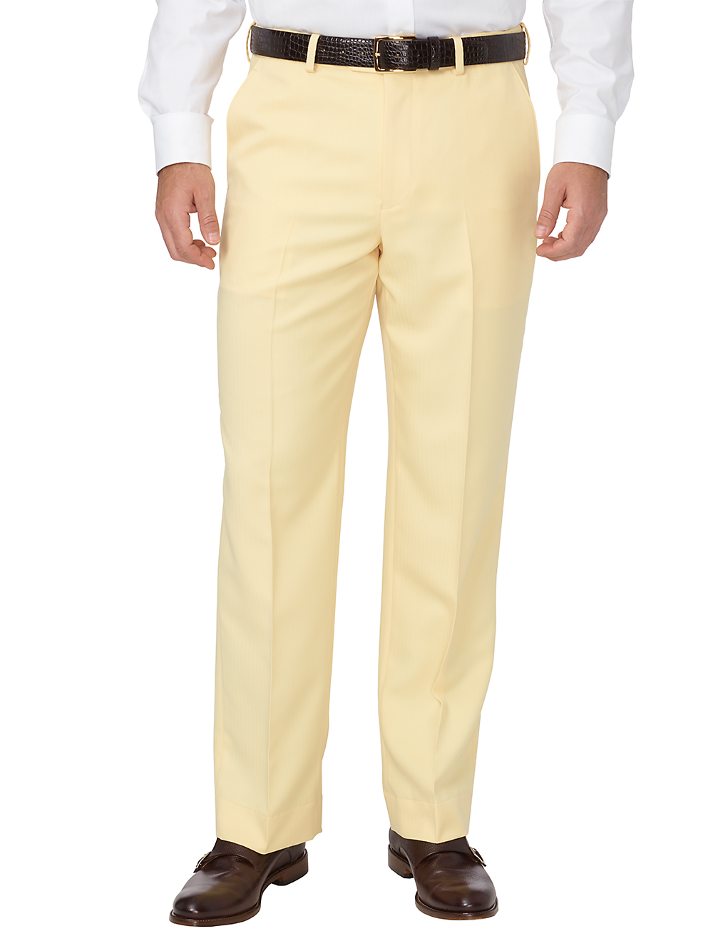 Product Image of Comfort-waist Microfiber Herringbone Flat Front Pant-Butter