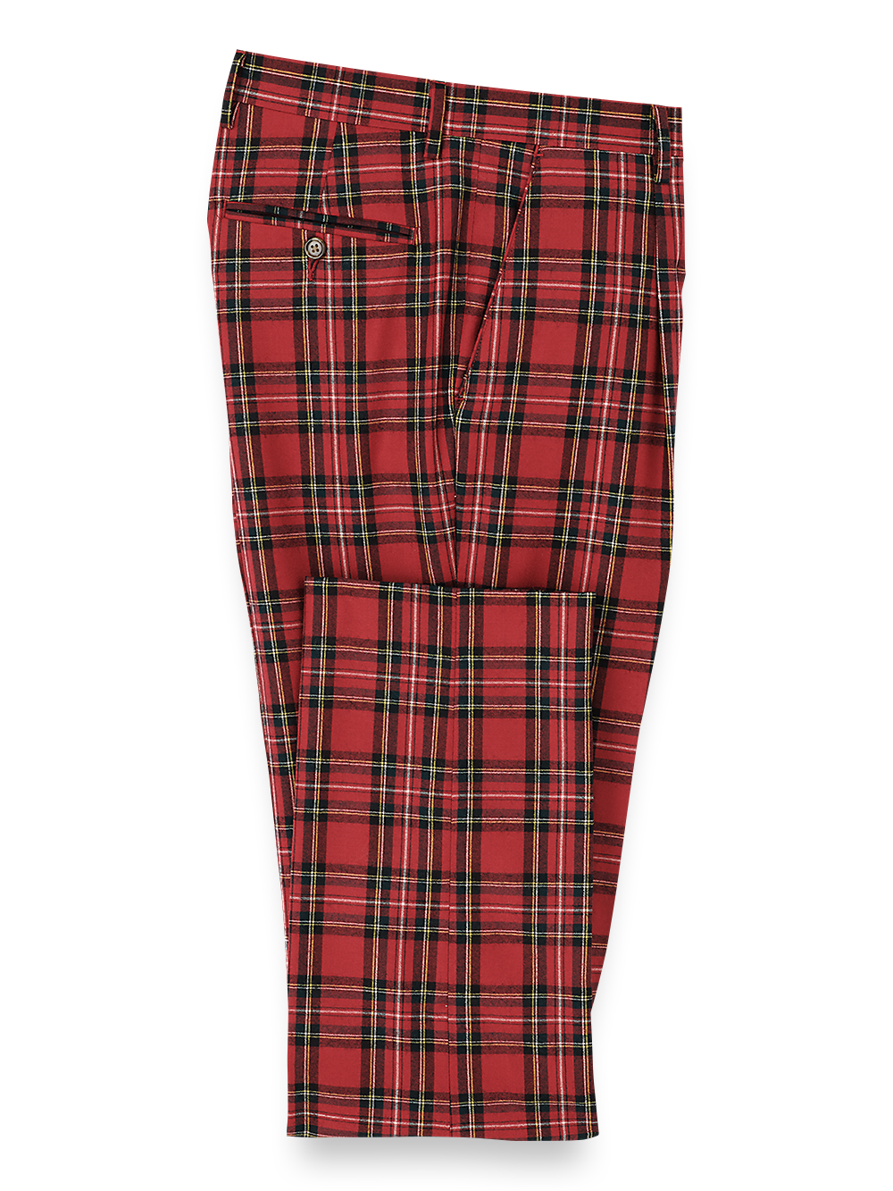 Product Image of Wool Flannel Tartan Plaid Single Pleated Pants-Red Multi