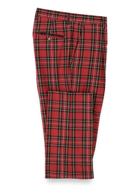 Wool Flannel Tartan Plaid Single Pleated Pants - Red Multi