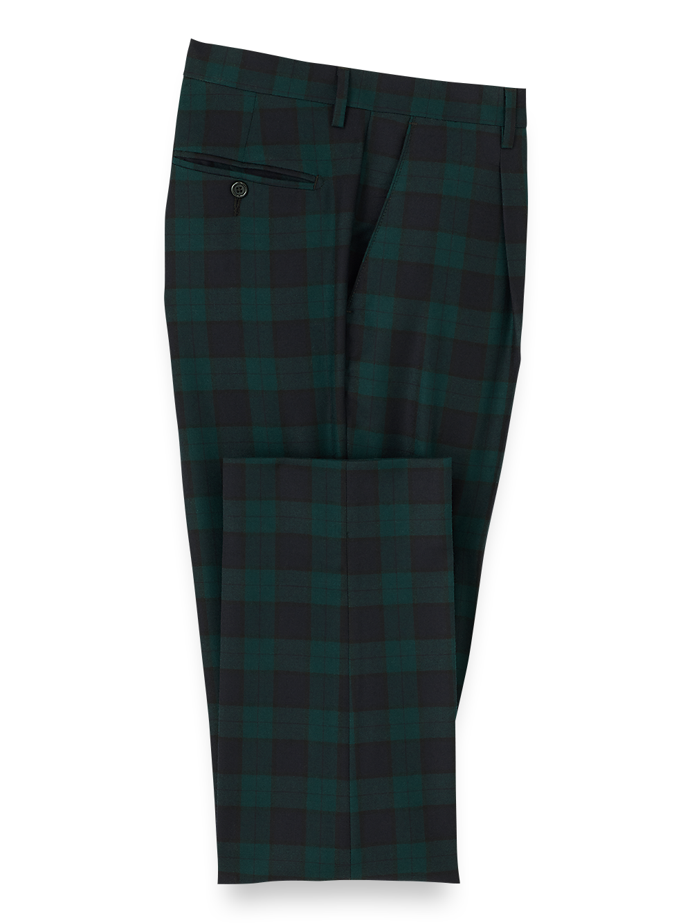 Product Image of Wool Flannel Blackwatch Plaid Single Pleated Pants-Green/Navy