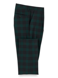 Wool Flannel Blackwatch Plaid Single Pleated Pants - Green/navy