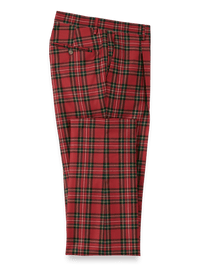 Wool Flannel Plaid Single Pleat Pants - Red Multi