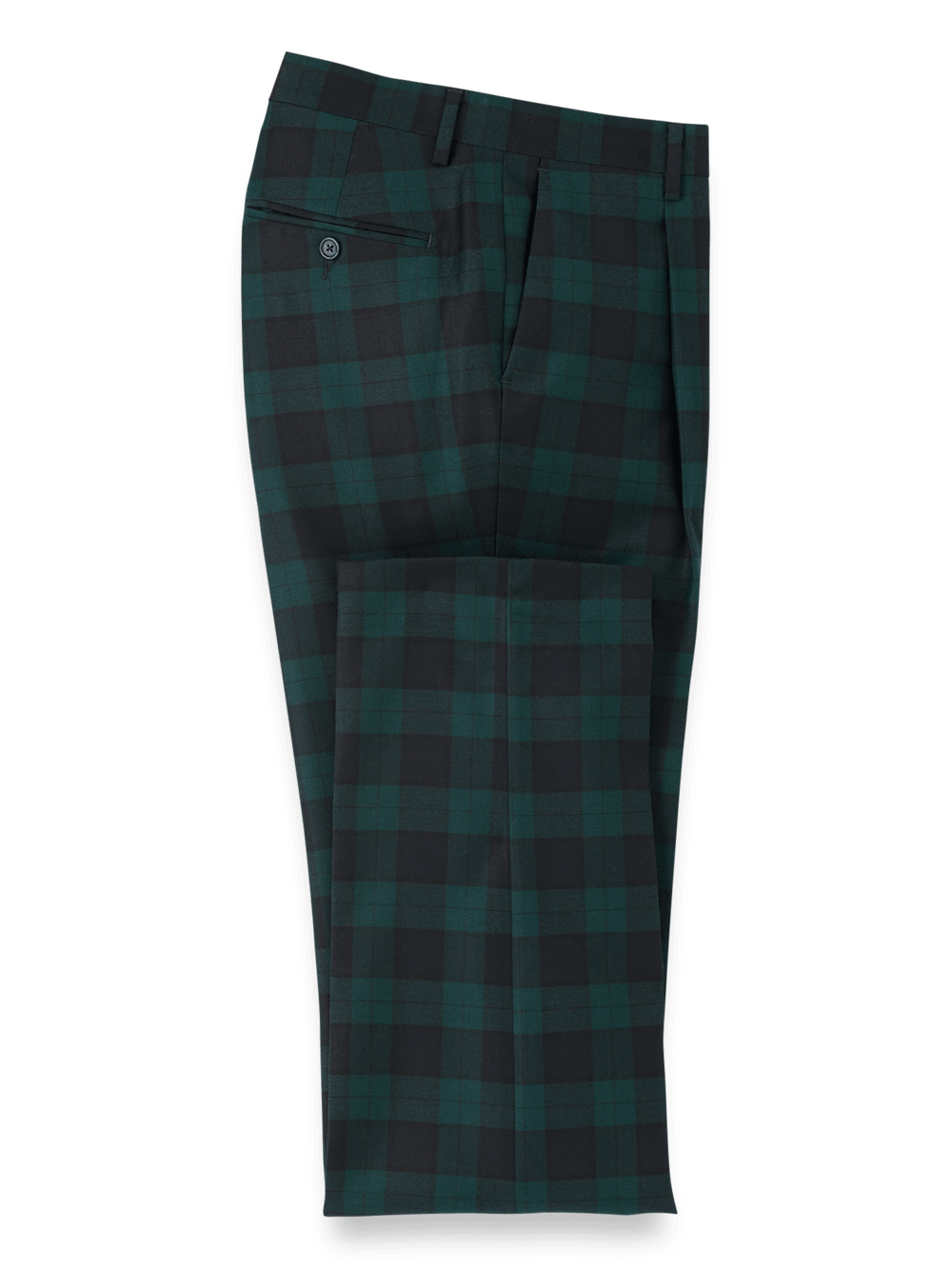 Product Image of Wool Flannel Plaid Single Pleat Pants-Green/Navy