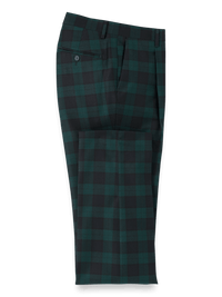 Wool Flannel Plaid Single Pleat Pants - Green/navy