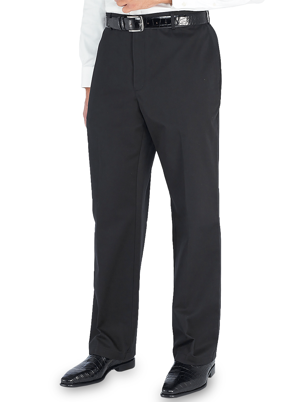 Product Image of Non-iron Cotton Chino Flat Front Pants-Black#model_flat front