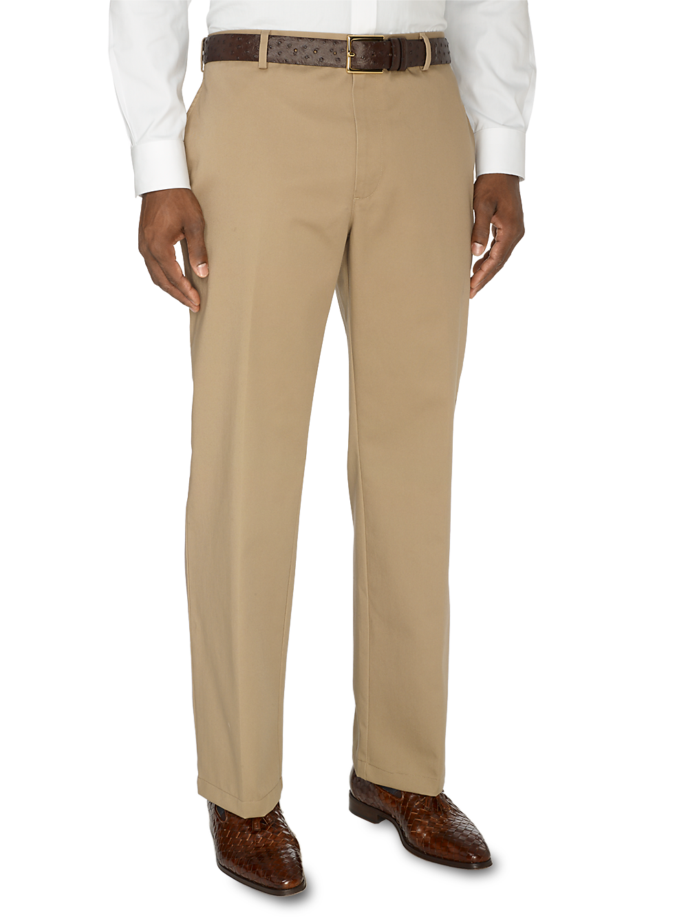 Product Image of Non-iron Cotton Chino Flat Front Pants-Dark Khaki#model_flat front