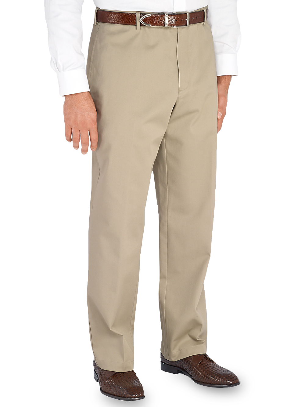 Product Image of Non-iron Cotton Chino Flat Front Pants-Khaki#model_flat front