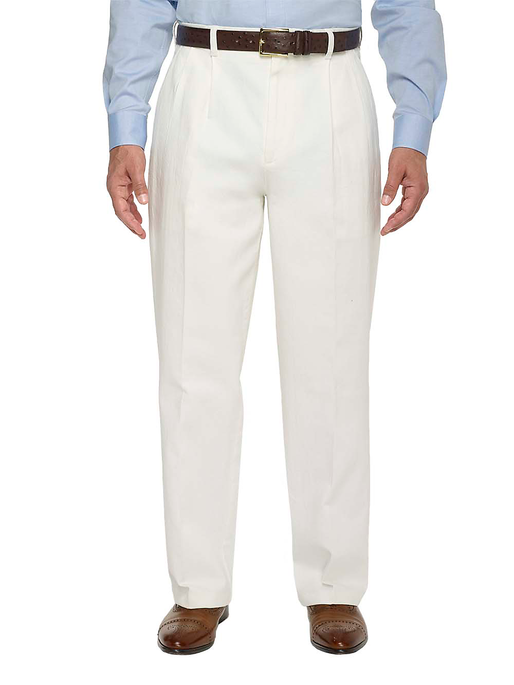 Product Image of Pleated Denim Pants-White#model_pleated front